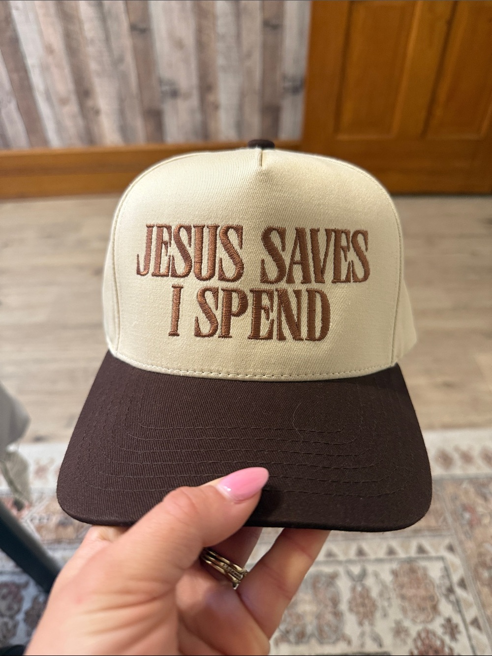 C.C Two-Tone Beige and Black Snapback Cap with Gold Accent